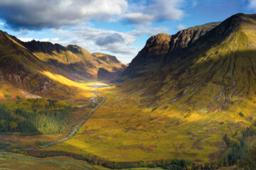 Glen Coe Scotland in sunlight