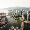 aerial shot of big city with tall buildings