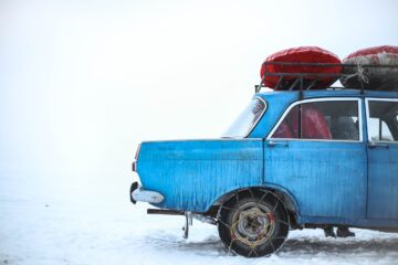 retro car in snow